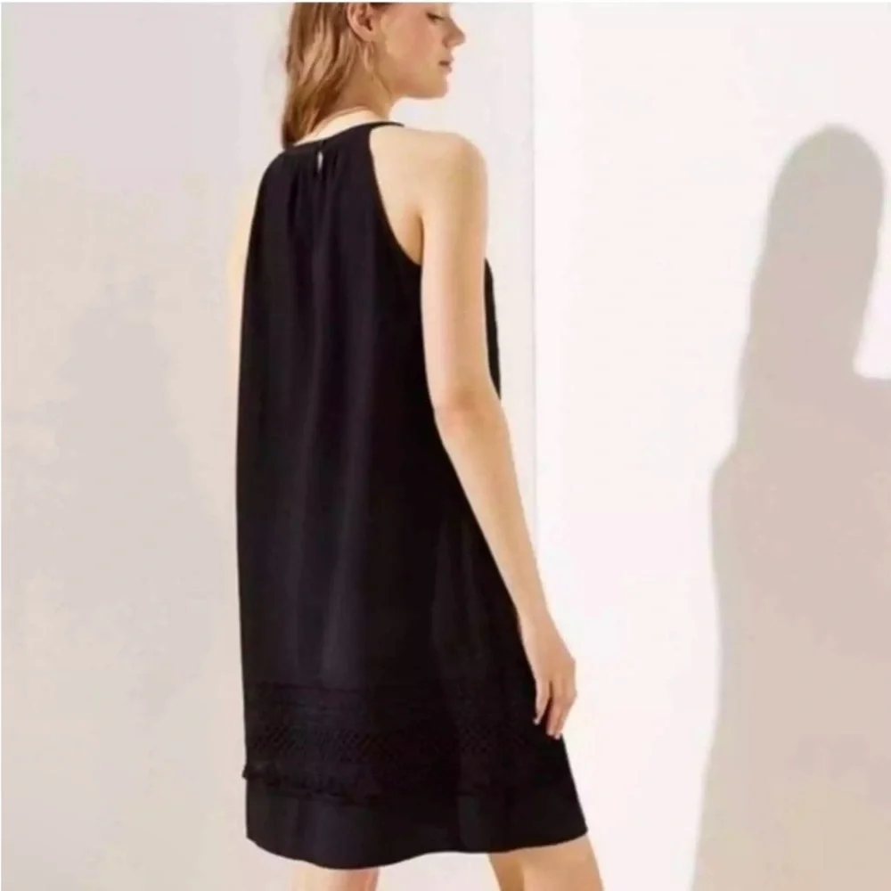 LOFT Tassel Halter Swing Dress in Black Large Petite New With Tags - Picture 2 of 4